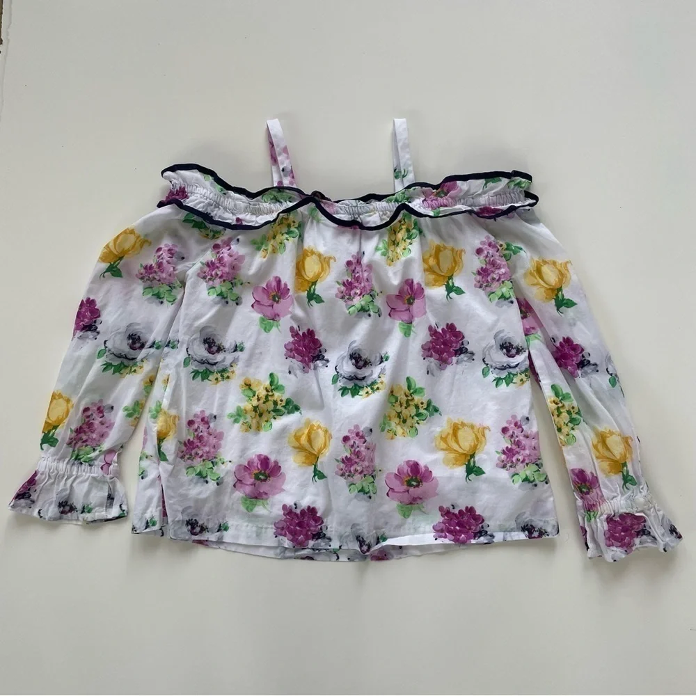 Janie and Jack Girls Cold Shoulder Floral Long Sleeve Blouse Top Size 10